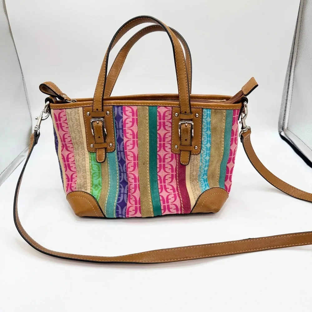 Fossil Y2K Patchwork Satchel Small Multi Color Jacquard Striped Crossbody Bag